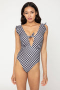 Low V-Neck Ruffle w/Tie One-Piece Swimsuit