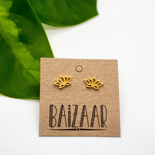 Gold Plated Lotus Stud Earrings