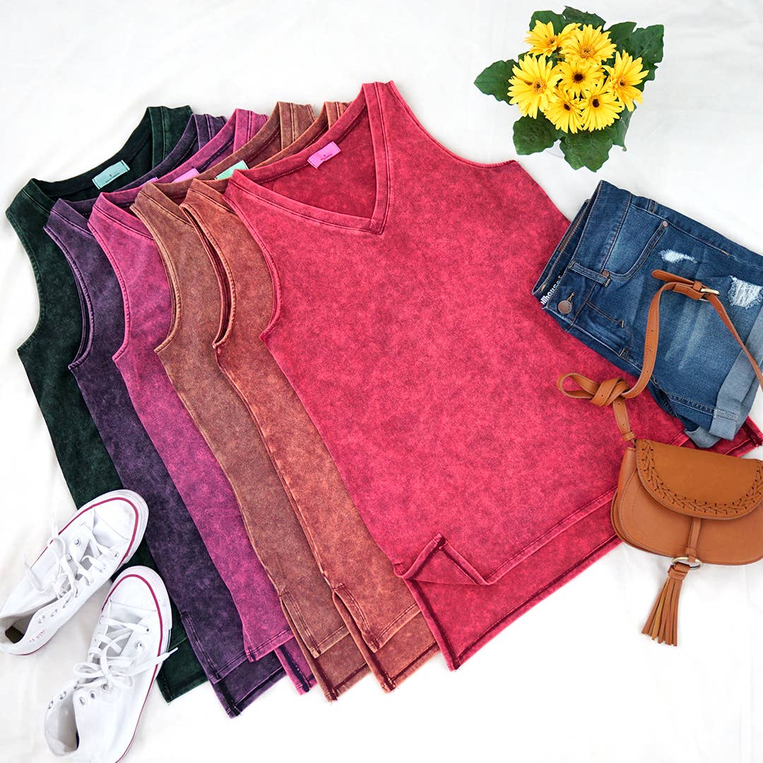 Mineral Wash Tank Top w/ side-slit Plus size
