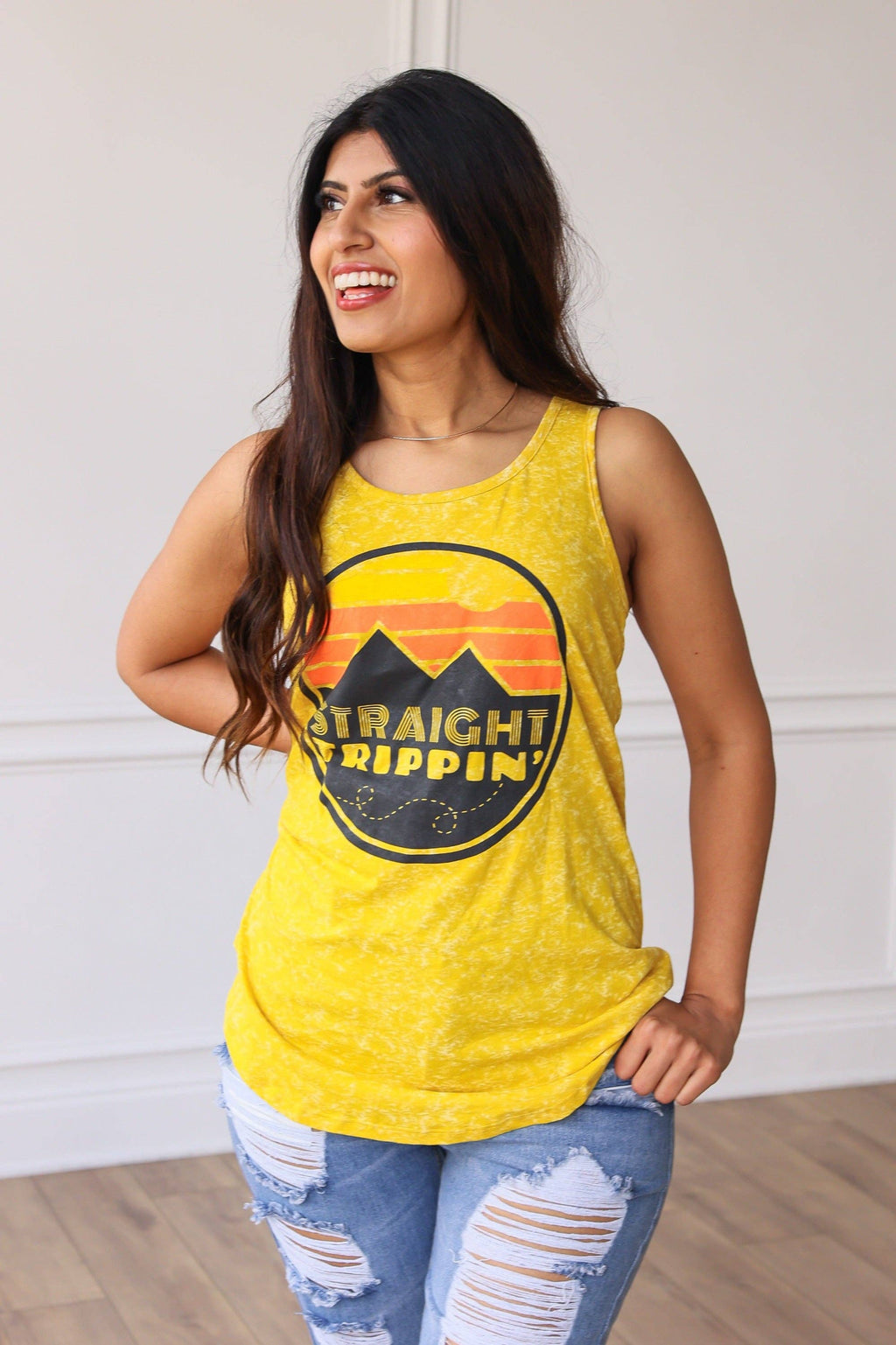 Straight Trippin' On Yellow Acid Wash Tank: Mustard / X-Large