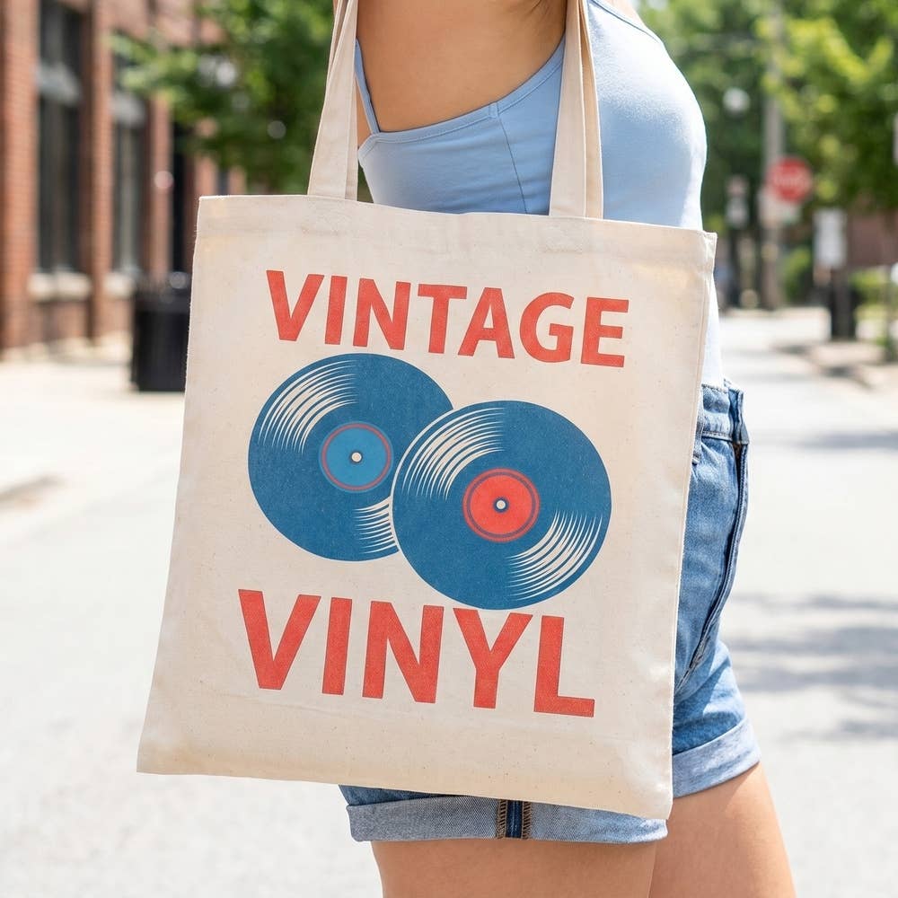 Vinyl Record Print Canvas Tote