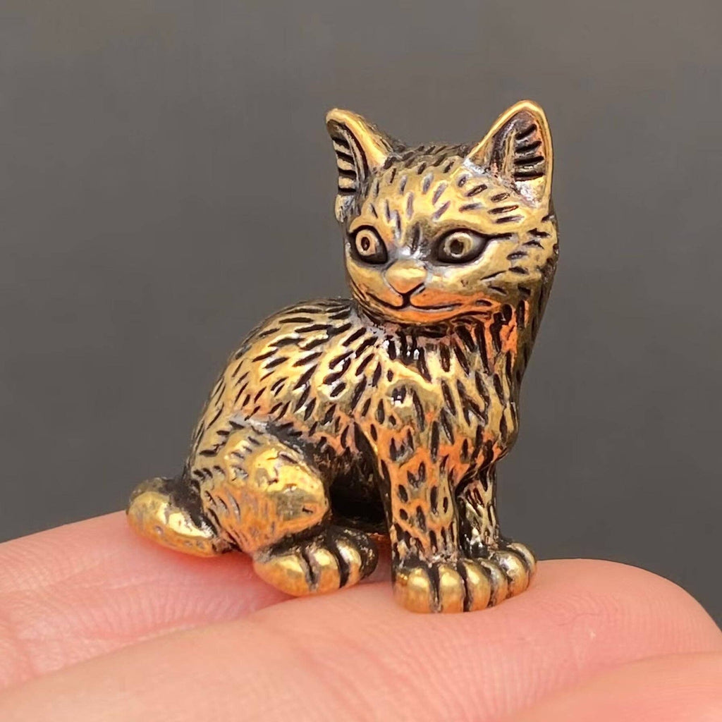 Brass Standing Kitten Decoration Desktop Ornaments