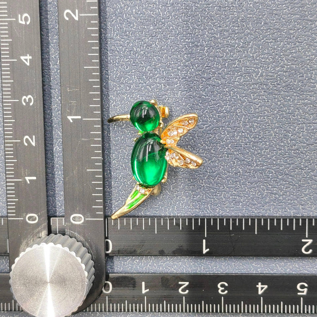 Emerald Hummingbird Crystal Brooch