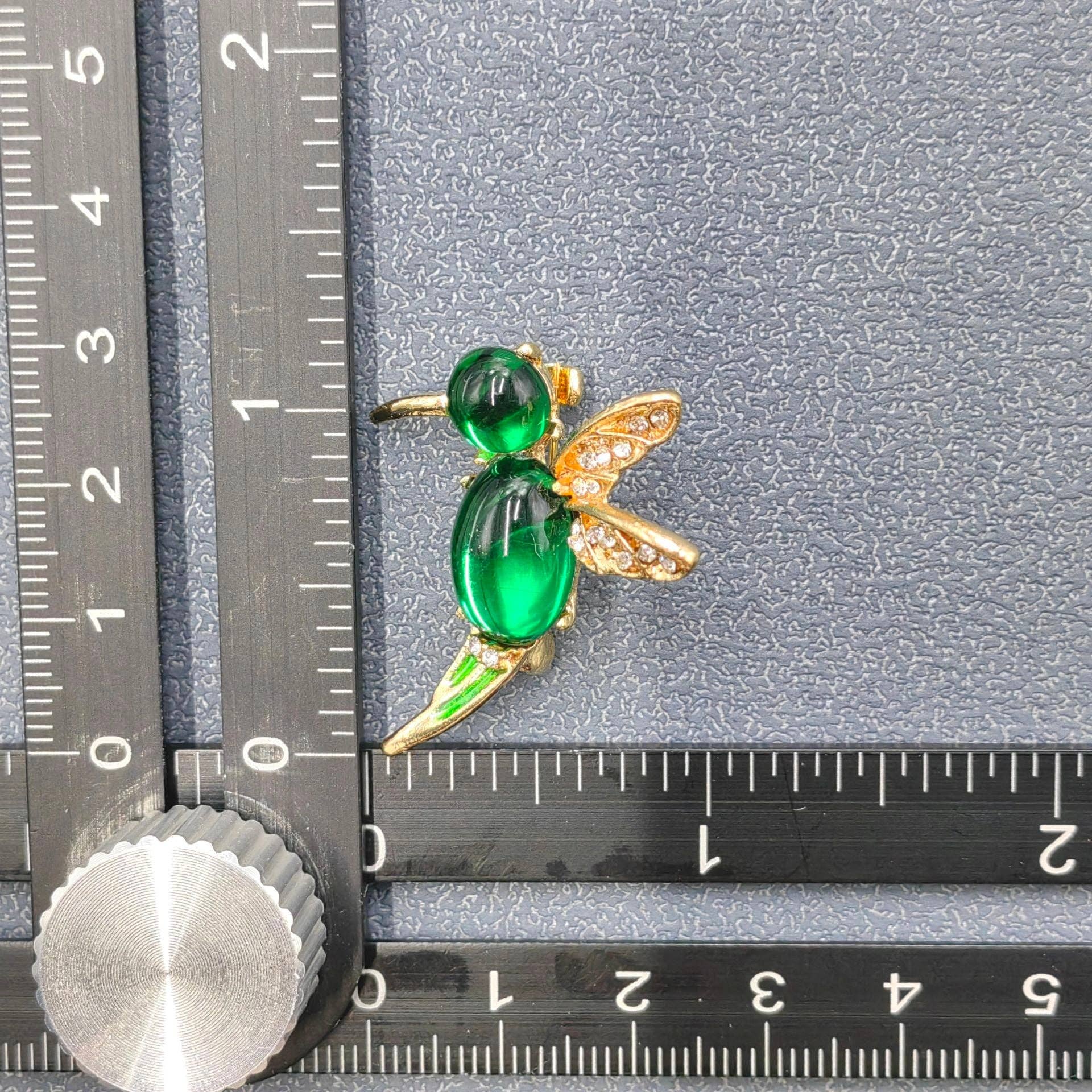 Emerald Hummingbird Crystal Brooch