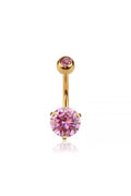 Rose Gold Double Gem Prong Round CZ 316L Navel Ring
