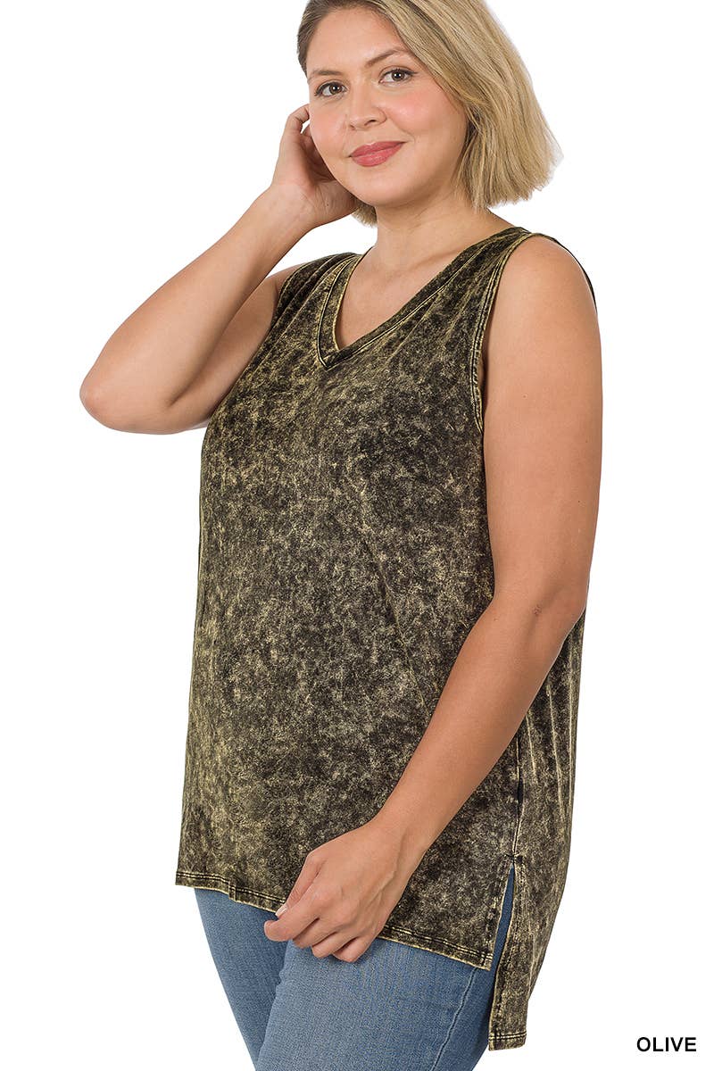Mineral Wash Tank Top w/ side-slit Plus size