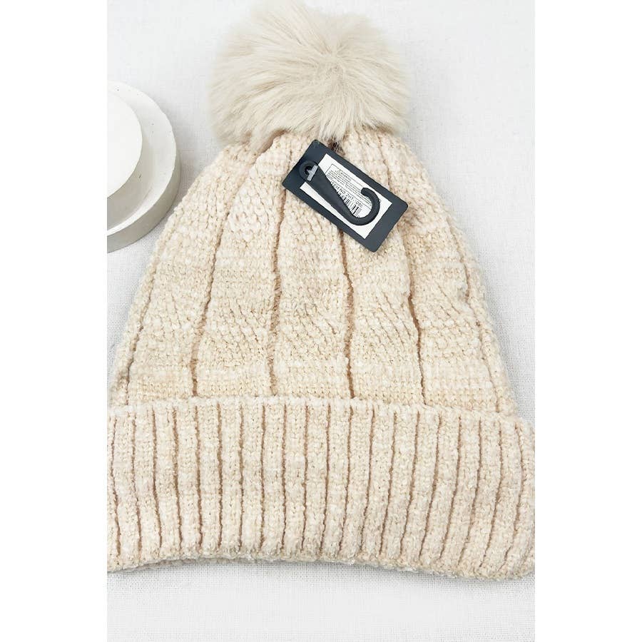 Double Layer Winter Cable Knit Pompom Beanie