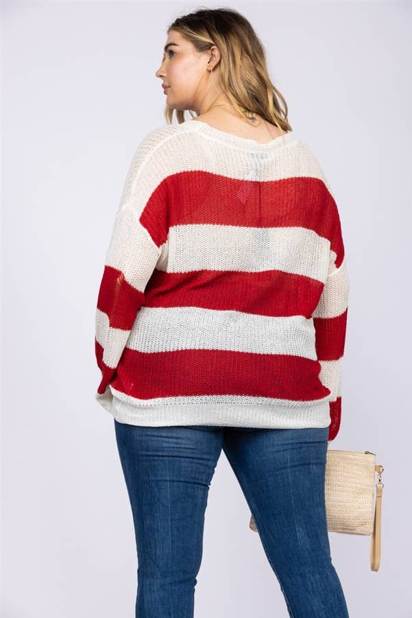 Destroyed Stitch Knit Pullover Plus Size Top