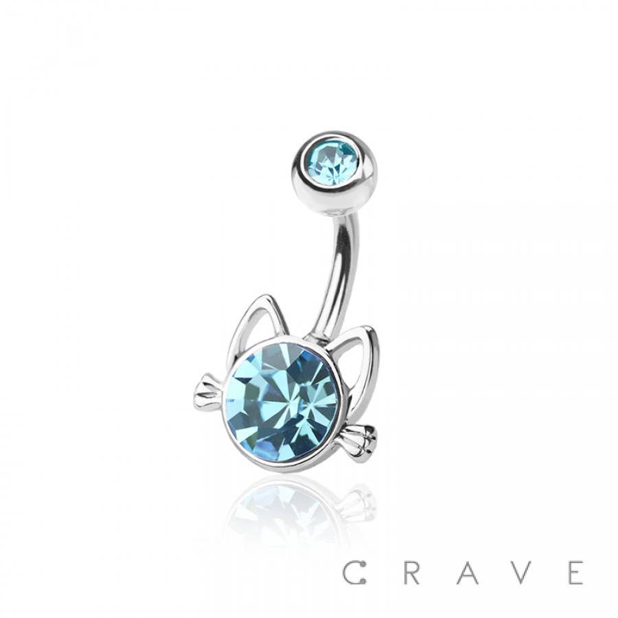 Kitty w/Gem 316L Surgical Steel Navel Belly Ring