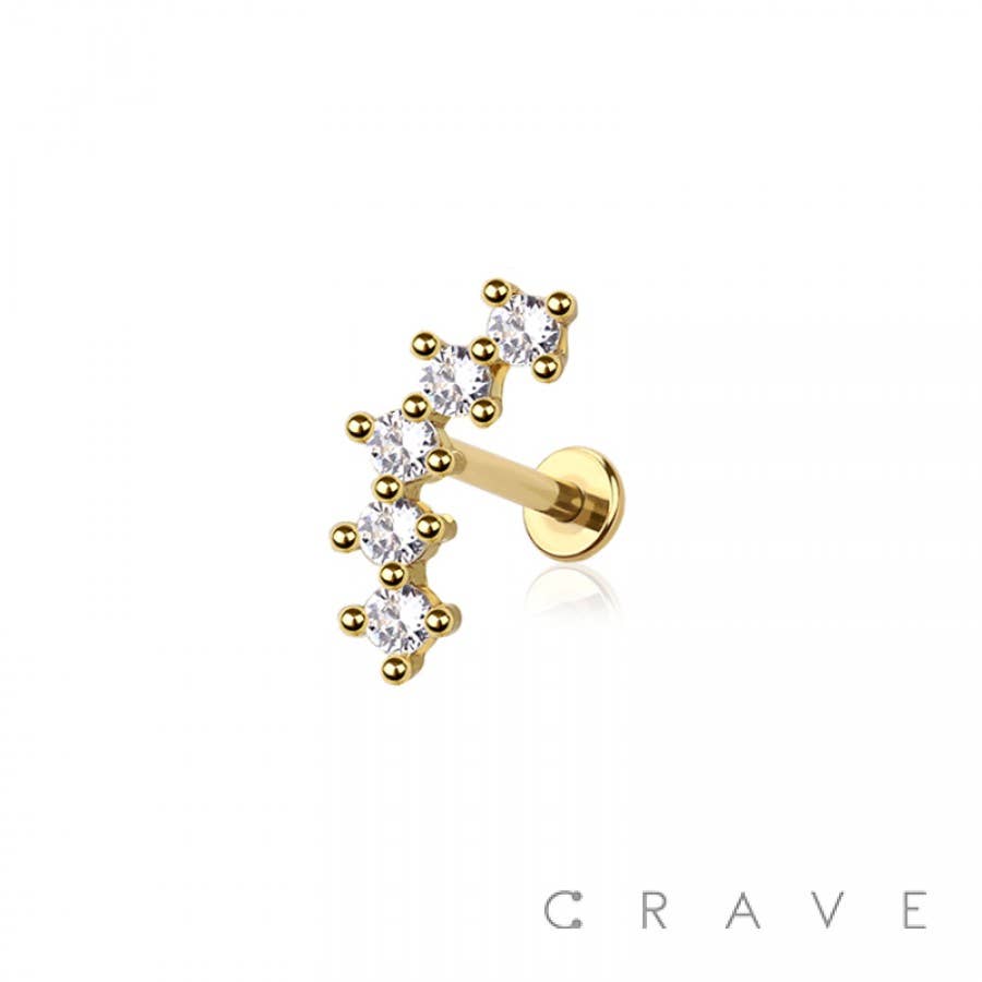 Arch Prong CZ Threadless Push In Labret