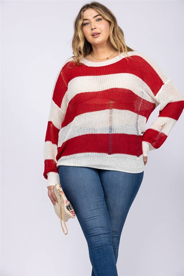 Destroyed Stitch Knit Pullover Plus Size Top