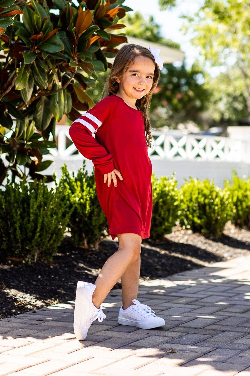 Girls' Blank Red Longsleeve with Varsity Stripes: Red / 4-5yrs