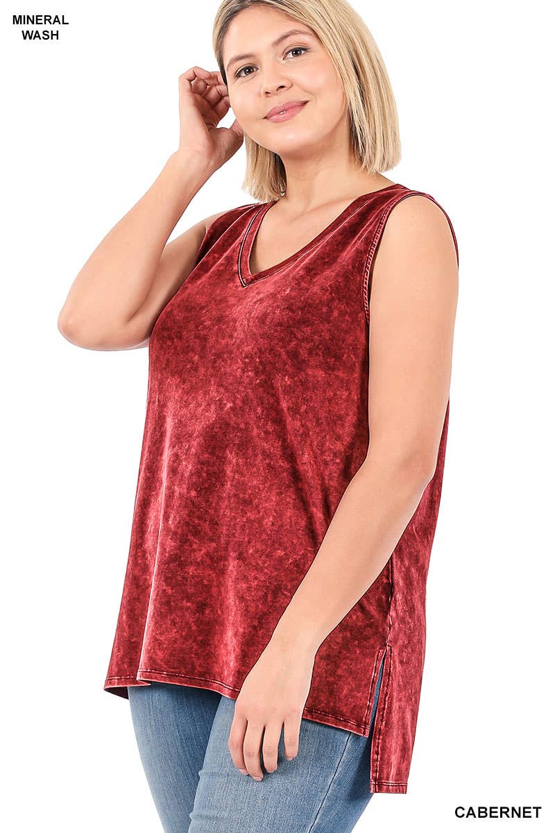 Mineral Wash Tank Top w/ side-slit Plus size