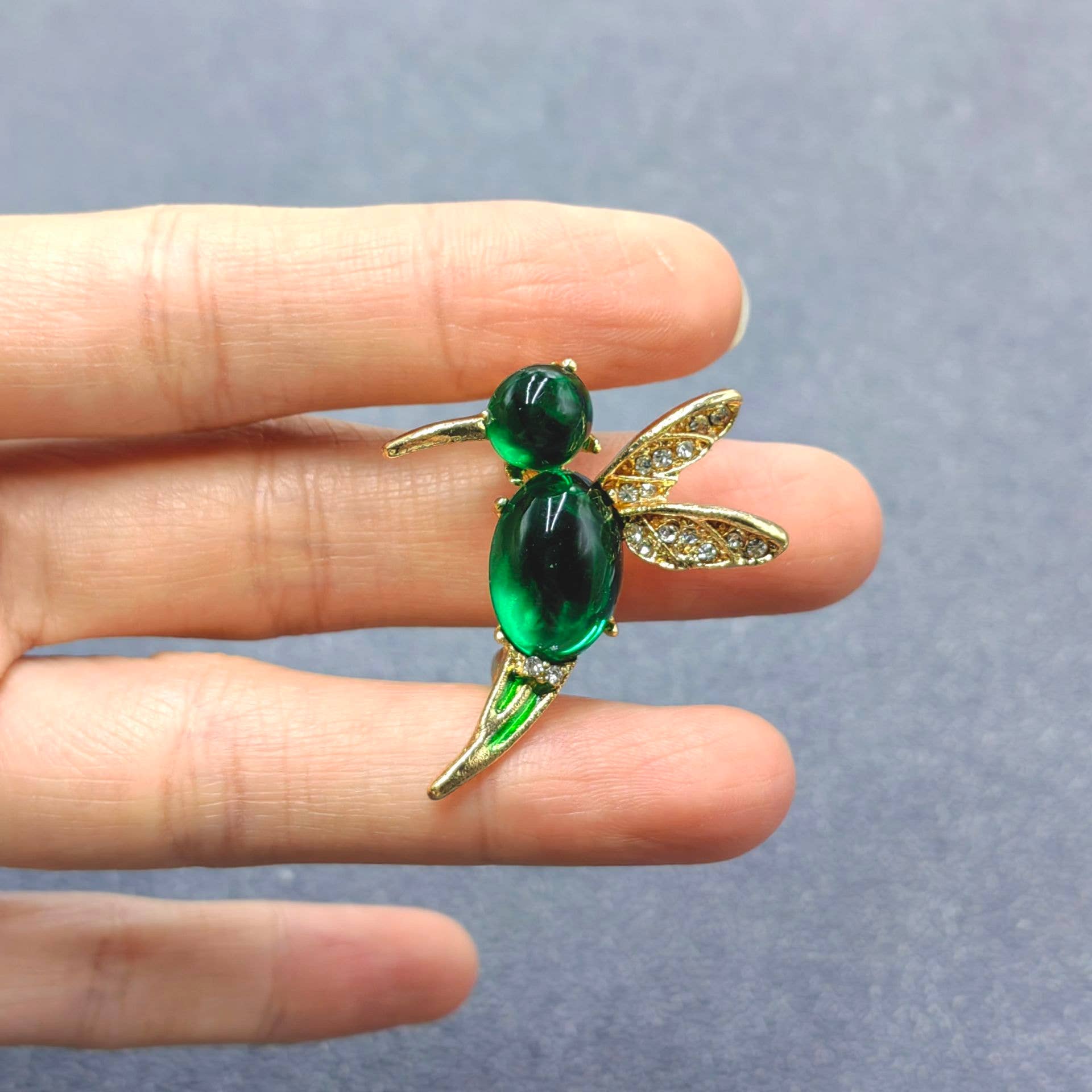 Emerald Hummingbird Crystal Brooch