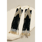 Rectangular Boho Seed Beaded Fringe Dangle Earrings