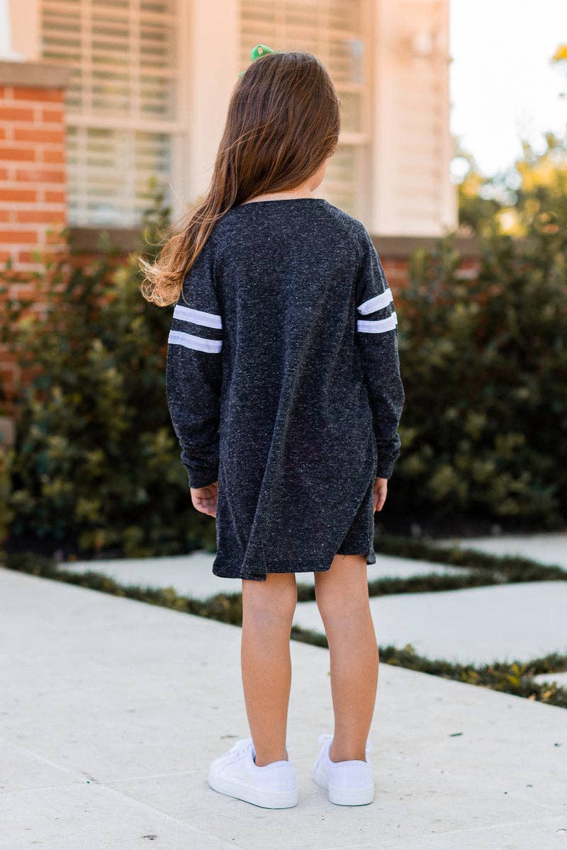 Girls' Heathered Charcoal Varsity Stripe Longsleeve: Grey / 6-7yrs