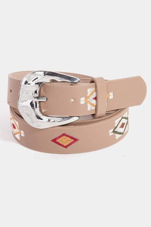 Boho Embroidered Pattern Vegan Leather Belt