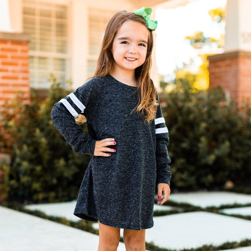 Girls' Heathered Charcoal Varsity Stripe Longsleeve: Grey / 6-7yrs