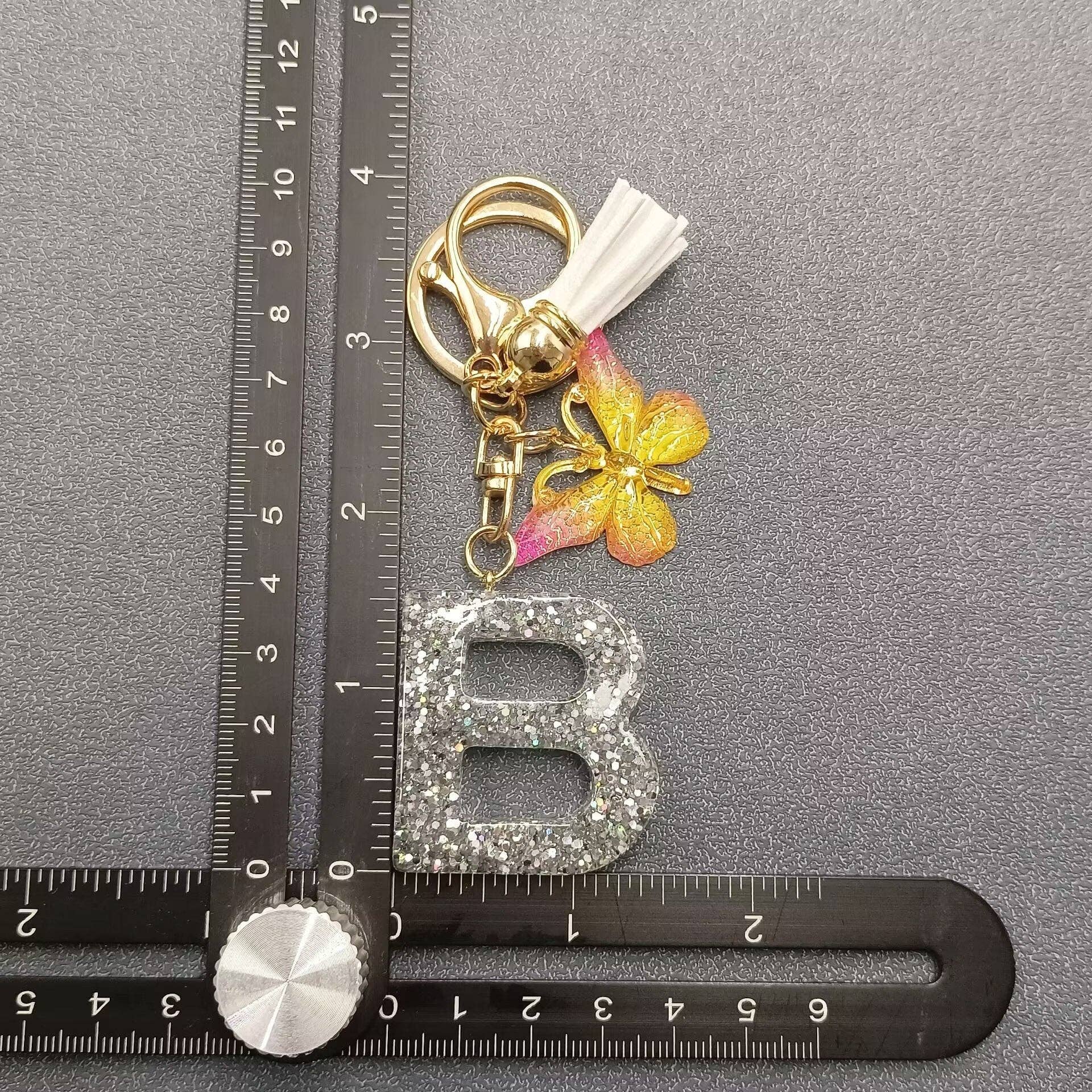 Silver Sequined Resin Letter Charm Keychains
