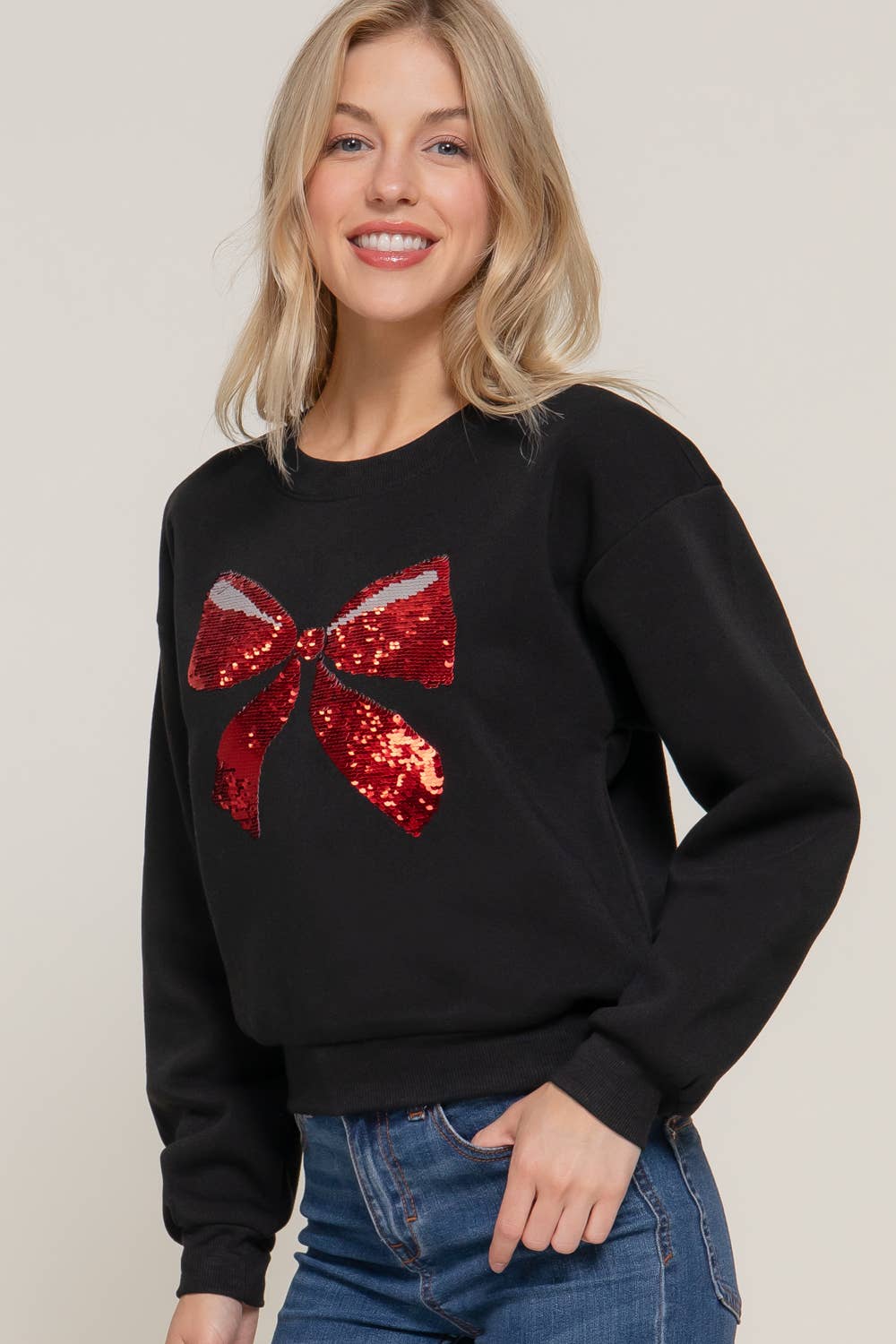 Sequin Bow Fleece Sweatshirt