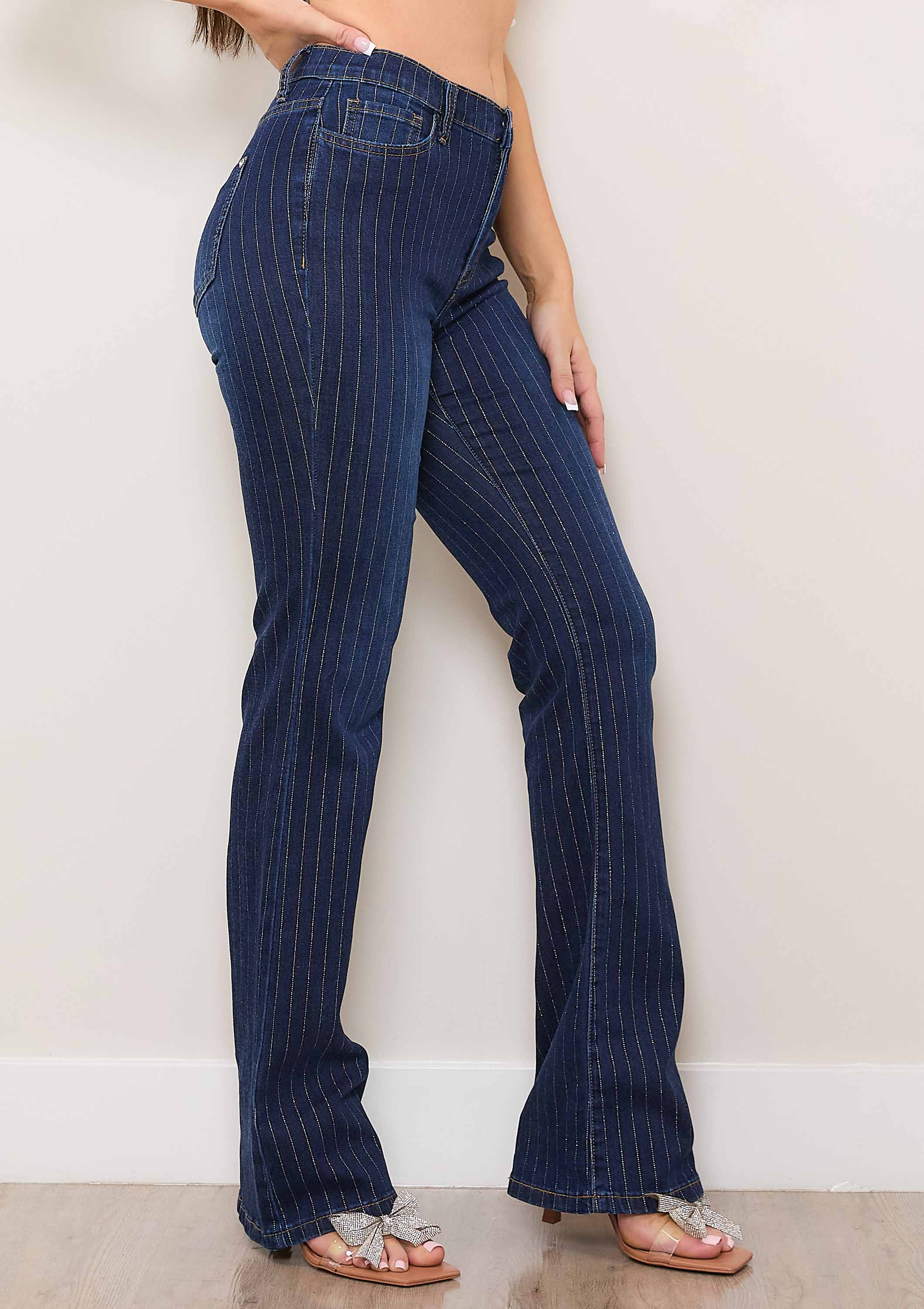 Metallic Stripe Bootcut Pants