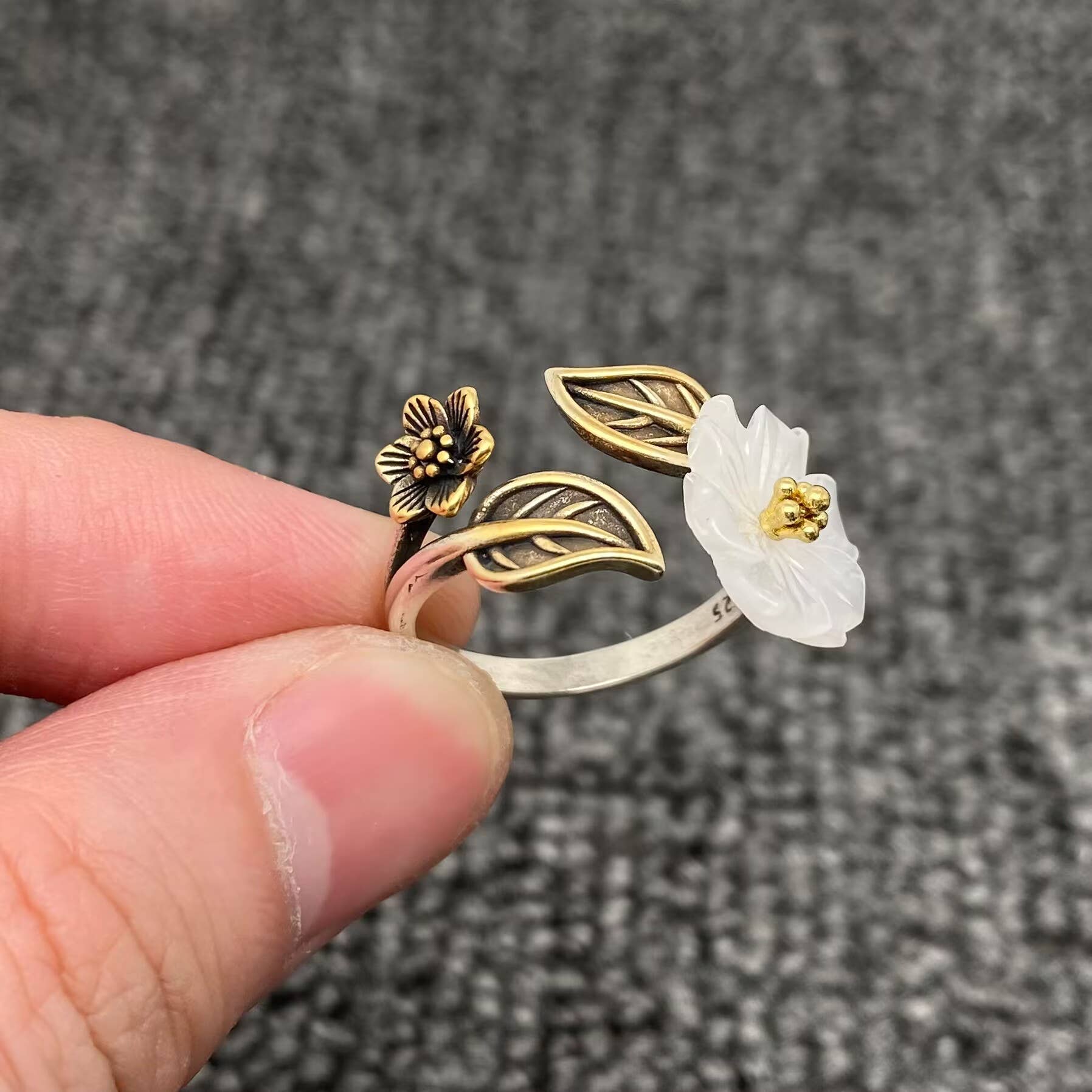 Vintage-Inspired White Blossom Adjustable Ring