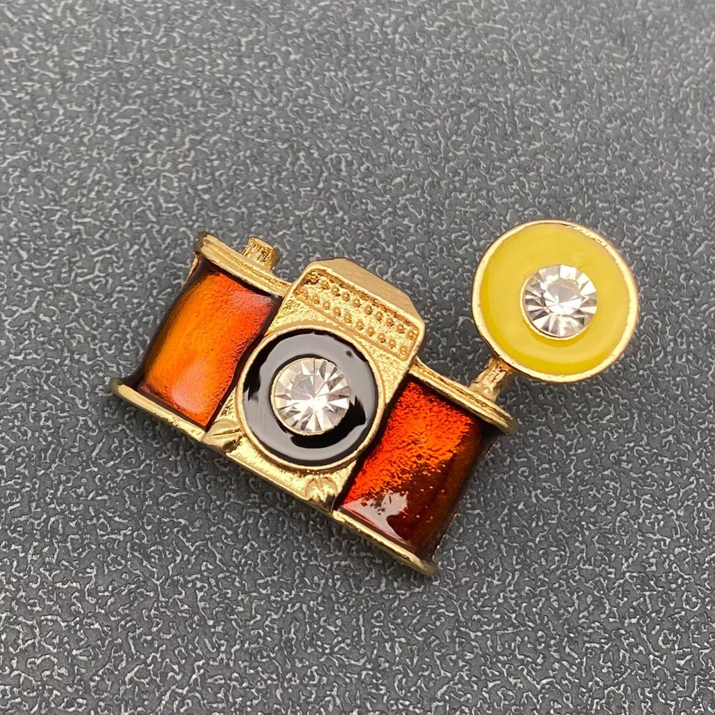Vintage-Inspired Jeweled Camera Brooch