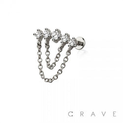Multi Round CZ Dangle Chain Top Threadless Labret