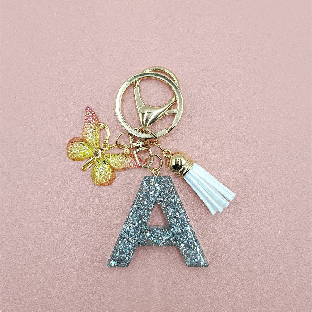 Silver Sequined Resin Letter Charm Keychains