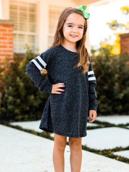 Girls' Heathered Charcoal Varsity Stripe Longsleeve: Grey / 6-7yrs