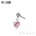 IMPLANT GRADE TITANIUM THREADLESS PUSH IN STARBURST CZ HEART: TITANIUM