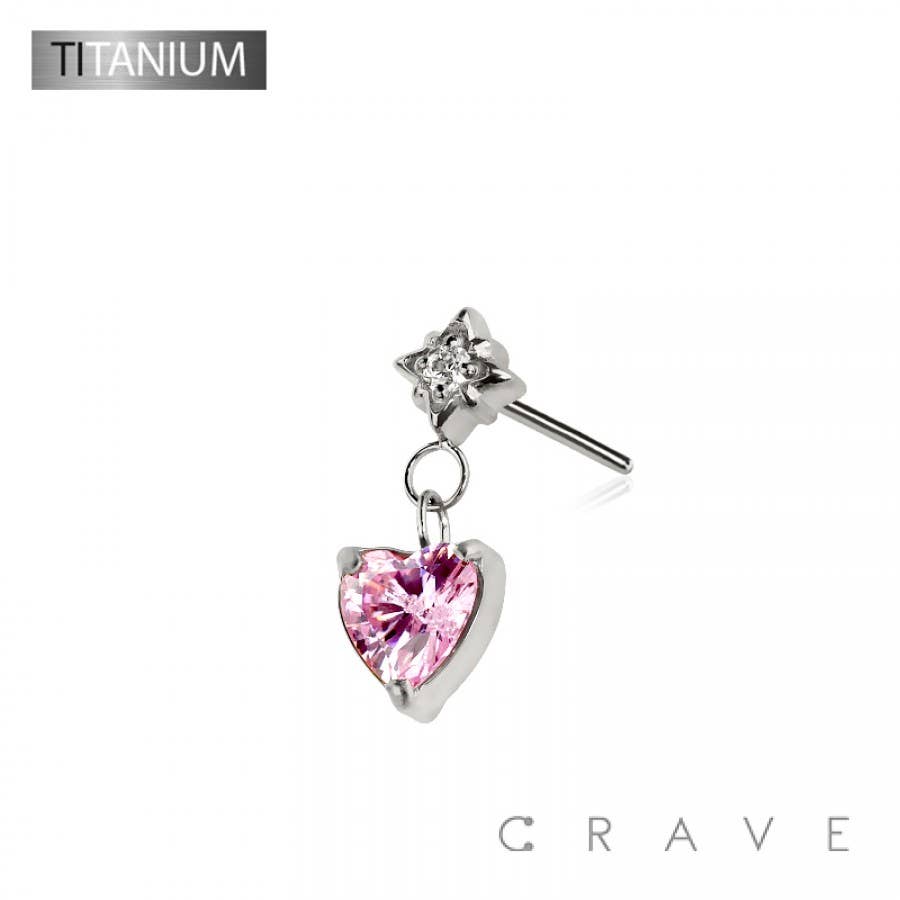 IMPLANT GRADE TITANIUM THREADLESS PUSH IN STARBURST CZ HEART: TITANIUM