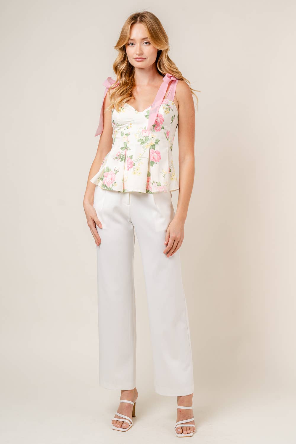 Coco Coquette Organza Bow Floral Pleated Top 