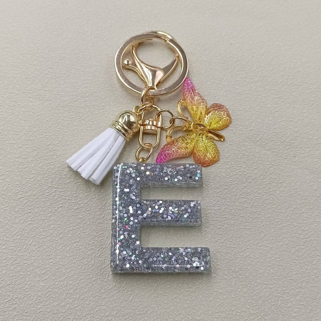 Silver Sequined Resin Letter Charm Keychains