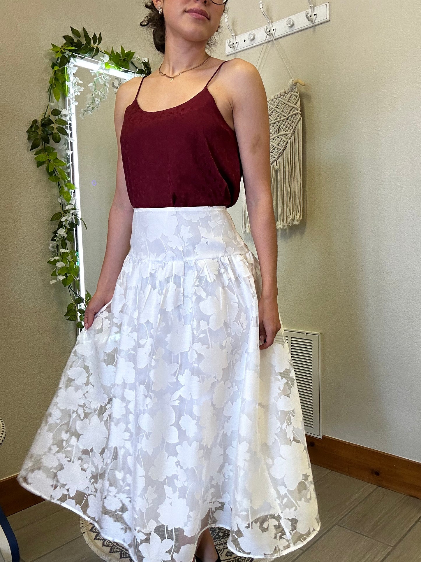 Floral Organza Midi Skirt