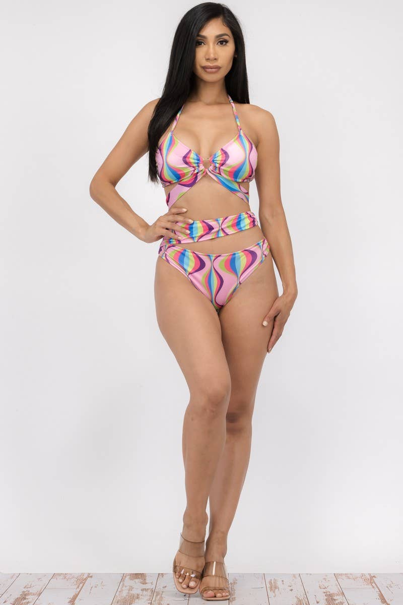 2 PC Swirl Print Halter Bikini Set