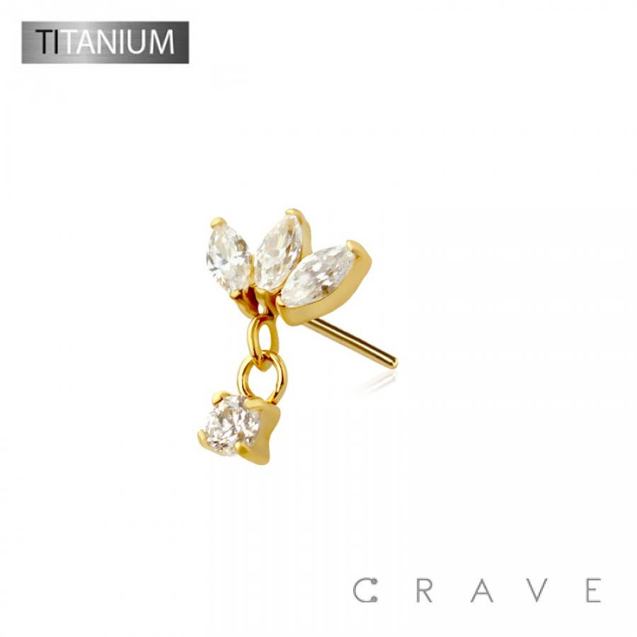 Titanium Threadless Push In Triple Marquise