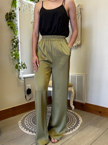 Solid Satin Wide Leg Pants