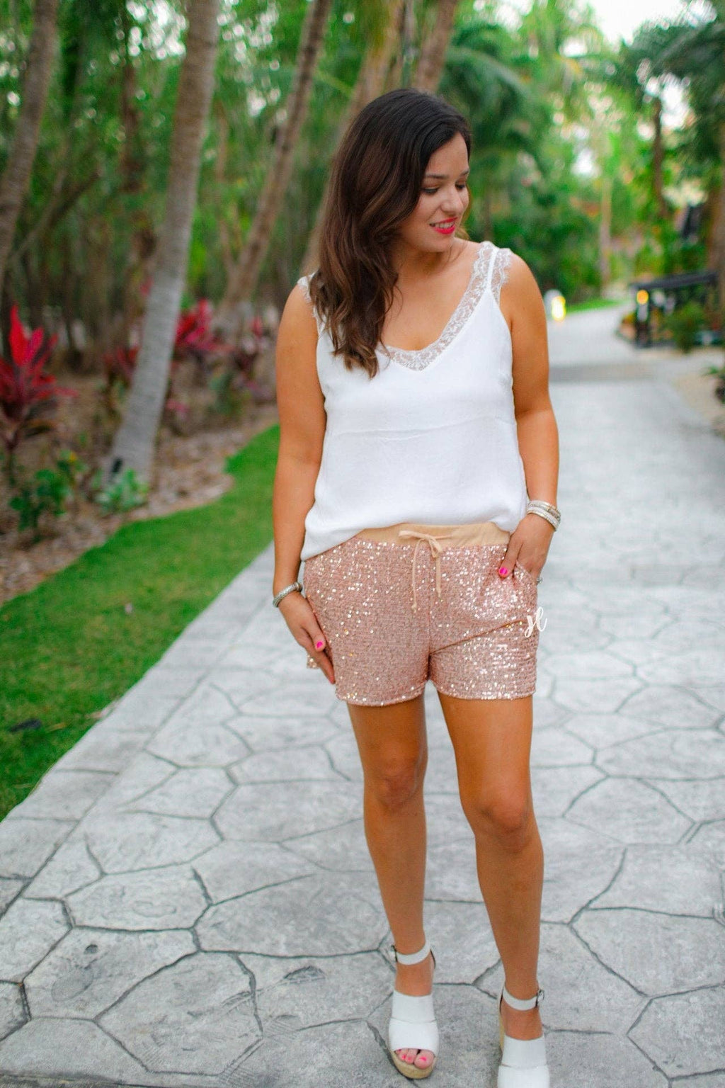 VIP Status Sequin Drawstring Shorts