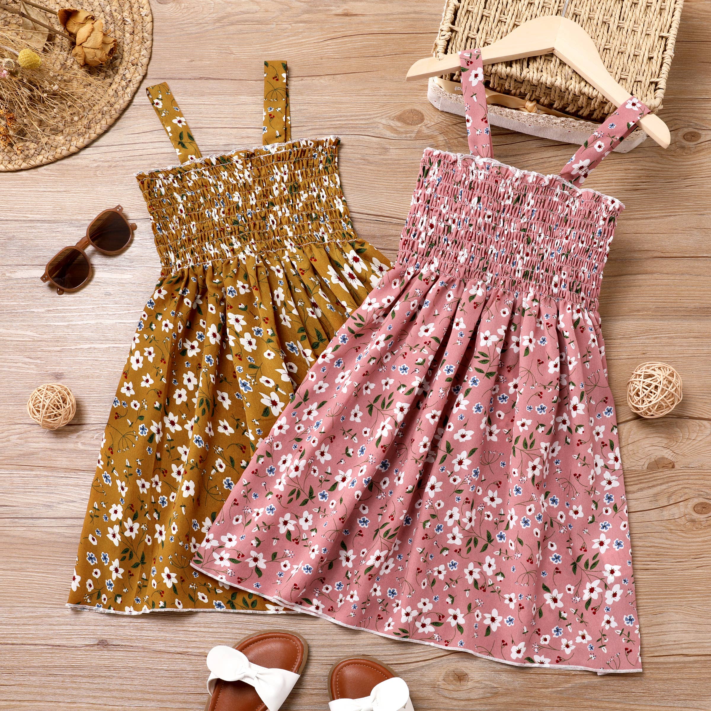 Girls Sweet Smocking Floral Dress