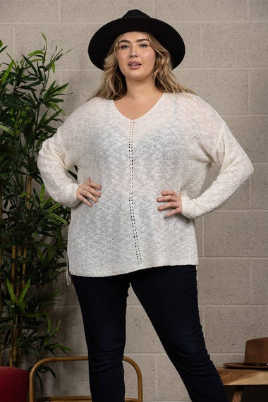 Plus Size V-Neck Knitted Sweater