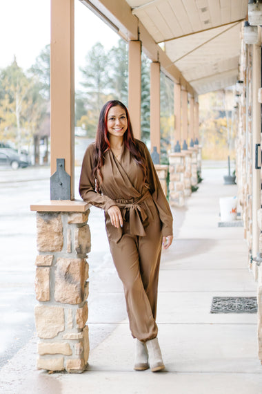 Weekend Outing Tie-Belt Long Sleeve Jumpsuit