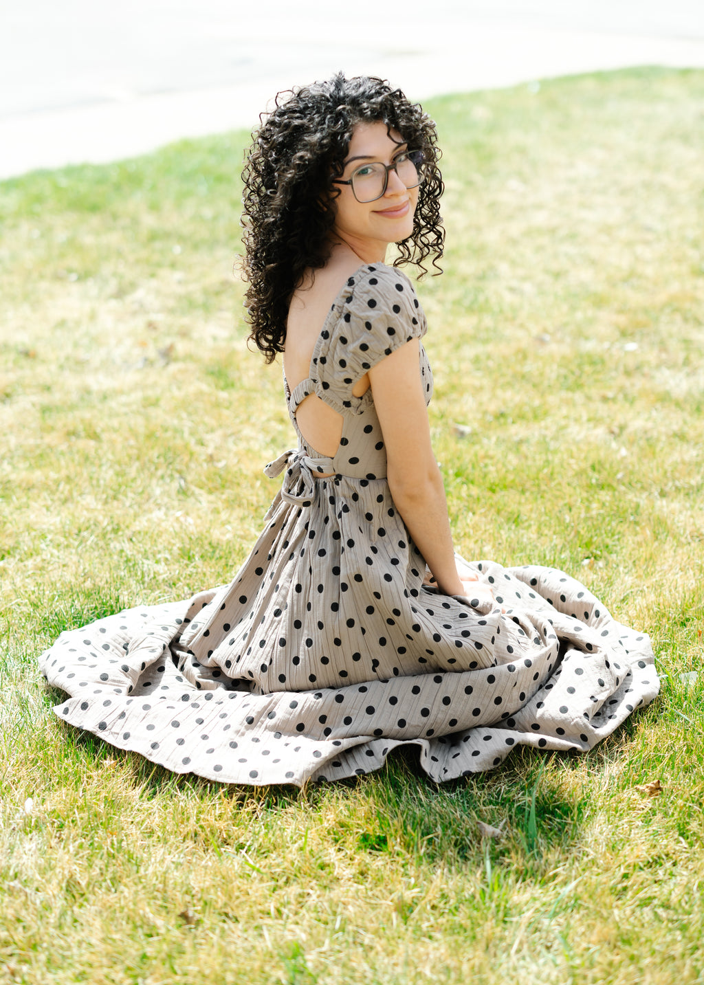 Polka Dot Criss Cross Open Back Smocked Maxi Dress