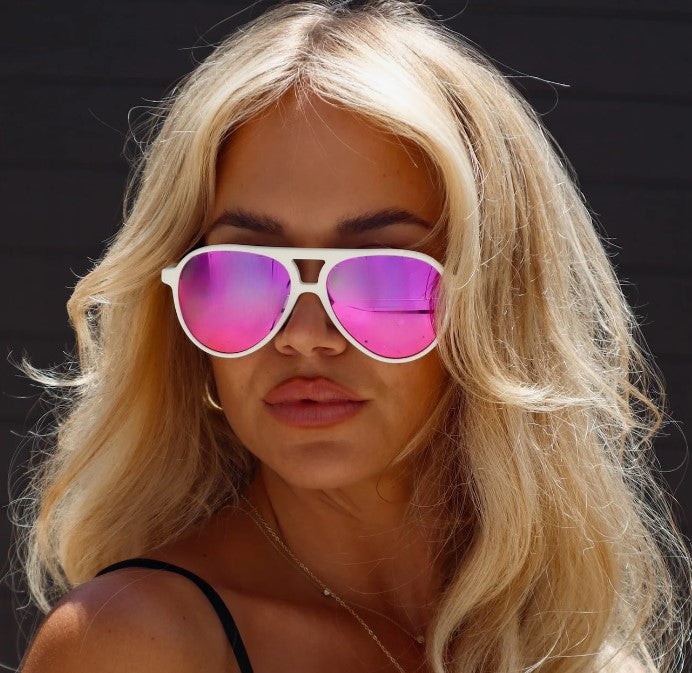 Tosca II Matte White + Pink Rush Mirror Sunglasses