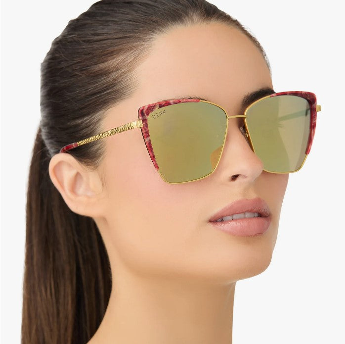 Queen Amidala™️ Marbled Naboo™️Royal Red Hammered Gold + Gold Mirror Polarized Sunglasses