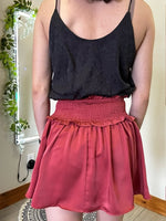 Woven Satin Mini Skirt w/smocked Waistband and Shorts Lining