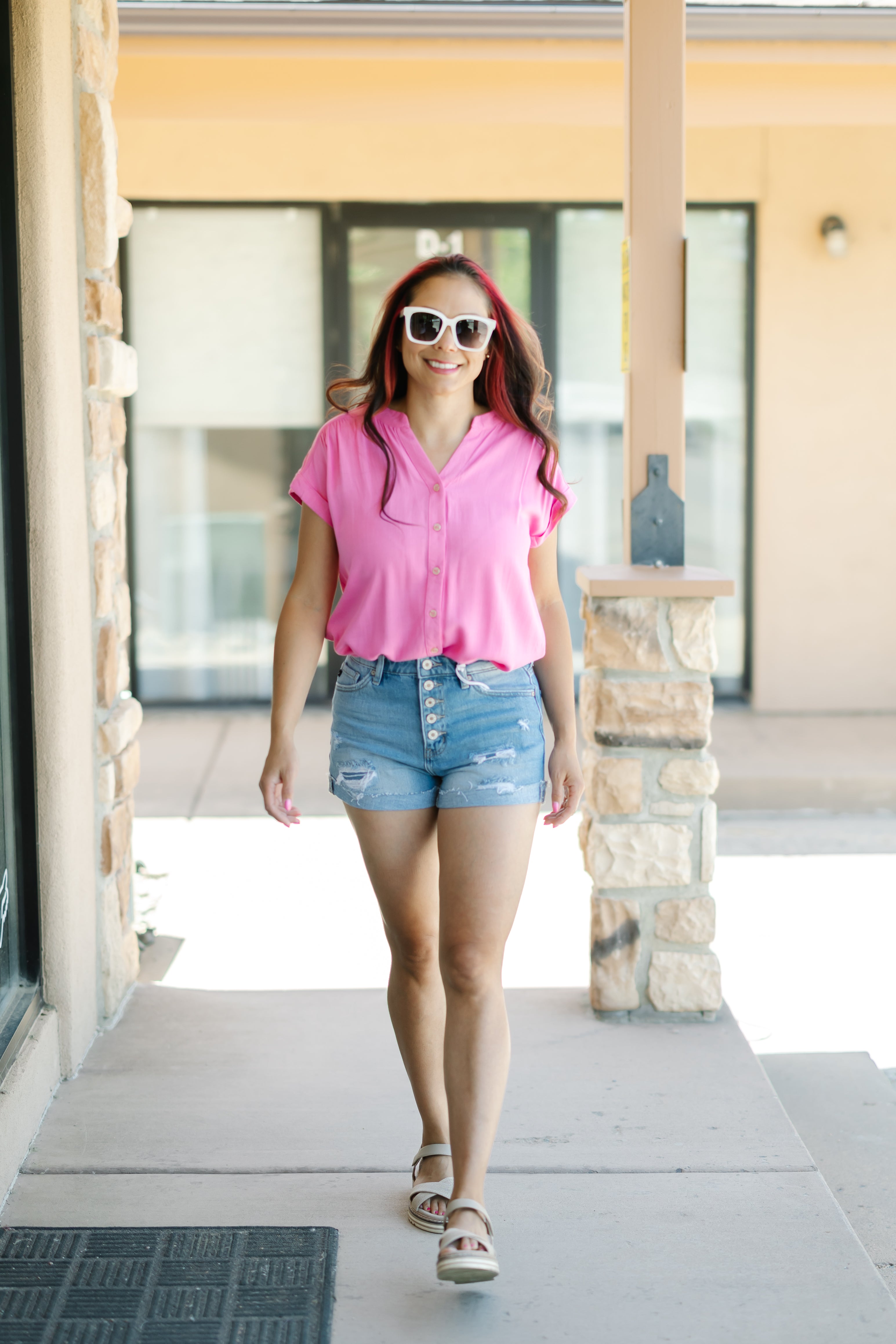 Short Roll Sleeve Button Down Shirt