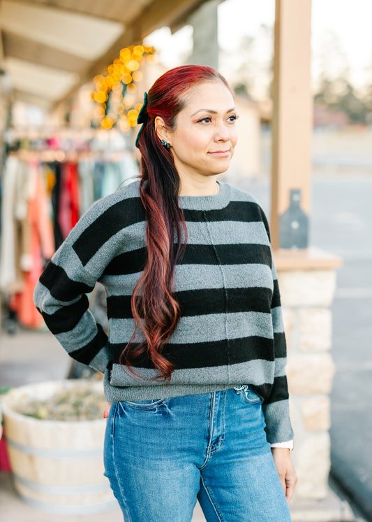 Striped Crew Long Sleeve Knit Sweater