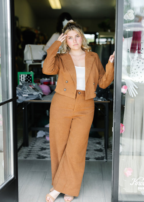 Cropped Blazer and Pants Two-Piece Set