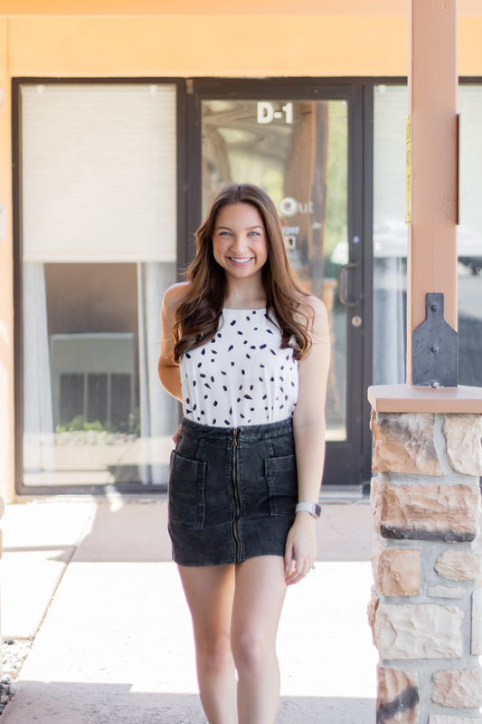 Corduroy Mini Skirt w/Pockets